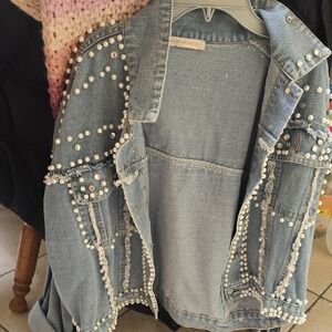Pearl Studded Light Blue Denim Jacket